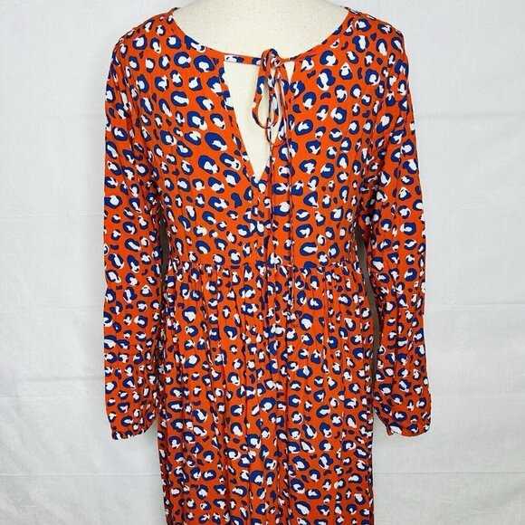 NWOT Graceatwood The Drop Fire Red Animal Print Tie Neck Dress Sz M - Picture 8 of 11